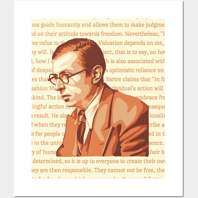 Jean-Paul Sartre Portrait and Quote Wall Art by Slightly Unhinged